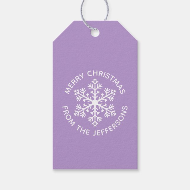 Lila Snowflake Weihnachtsmarken Geschenkanhänger (Vorderseite)