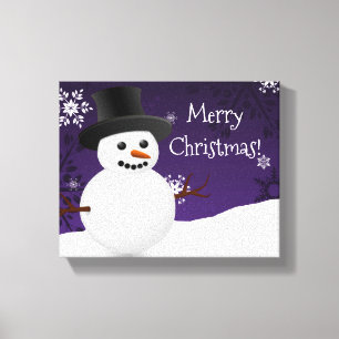 Lila Snowman Winter Szene Weihnachtsleinwand Print Leinwanddruck