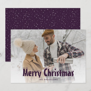 Lila Snowy Foto Frohe Weihnachtskarten Feiertagskarte