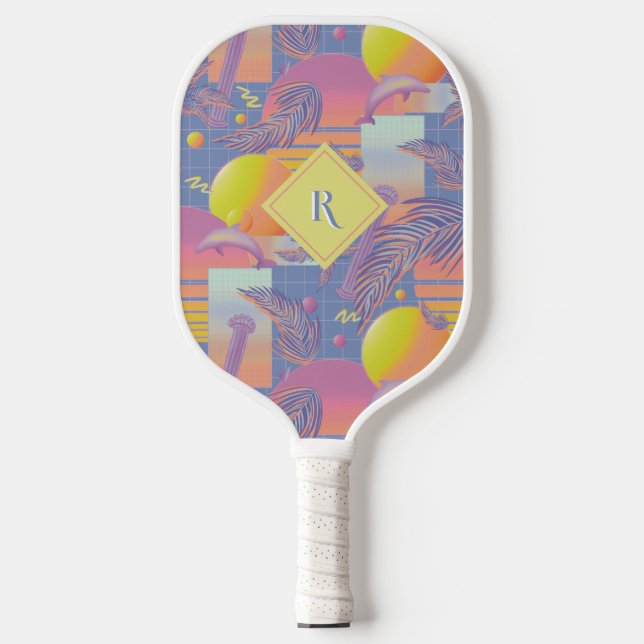 Lila Sommersonnenuntergang und Palmen Pickleball Schläger (Vorderseite)