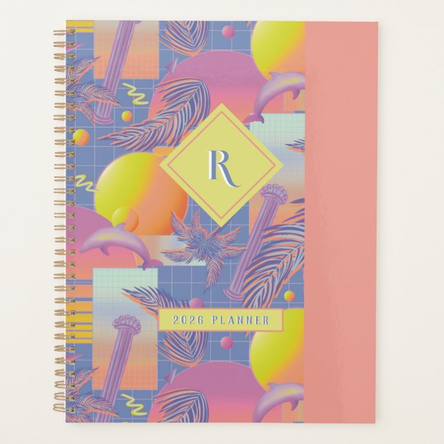 Lila Sommersonnenuntergang und Palmen Planer (Vorderseite)