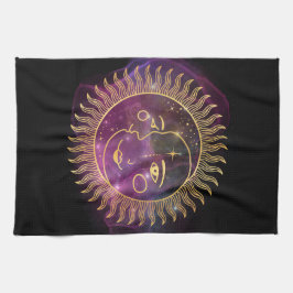 Lila Sonne und Mond Geschirrtuch