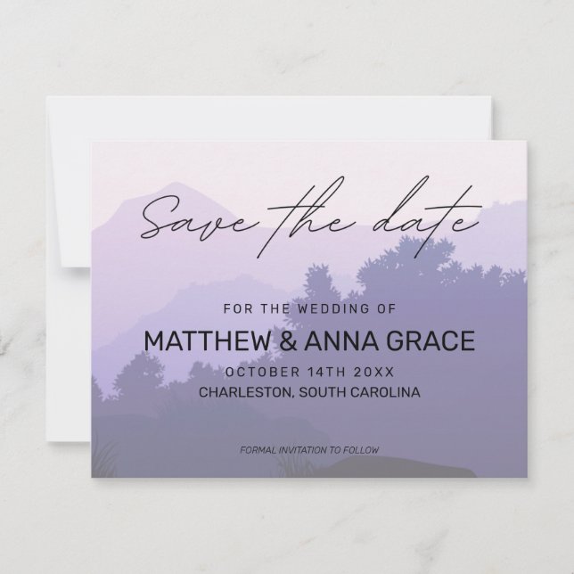 Lila Sonnenaufgang Save The Date (Vorderseite)