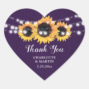 Lila Sonnenblume Rustikales Hochzeitstag Danke Herz-Aufkleber