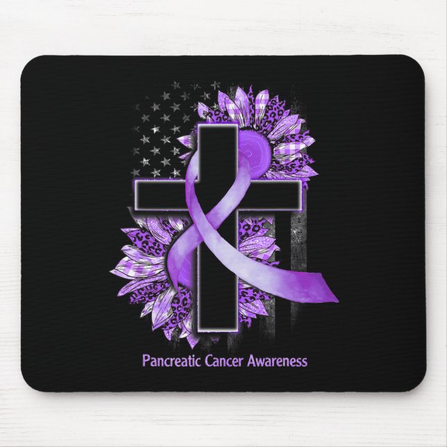 Lila Sonnenblumen Christliches Kreuz Bauchspeichel Mousepad (Vorne)