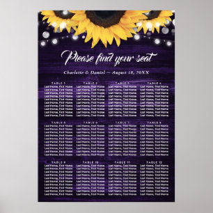 Lila Sonnenblumen-Hochzeit Sitzordnung für 12 Poster