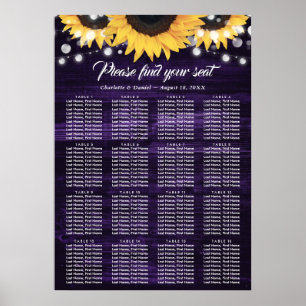Lila Sonnenblumen-Hochzeitssitzplan 16 Poster