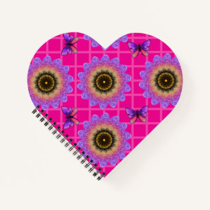 Lila-Sonnenblumen- und Schmetterlingsmuster aus Sa Notizbuch