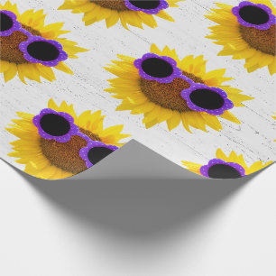 Lila Sonnenbrille auf Sonnenblume Geschenkpapier