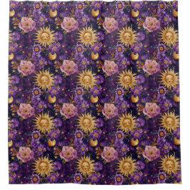 Lila Sonnenmond und Sterne Duschvorhang