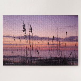 Lila Sonnenuntergang auf dem Strand Puzzle