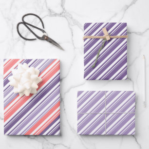 Lila Sonnenuntergang Candy Cane Stripe Geschenkpapier Set