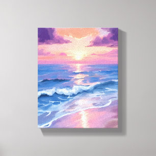 Lila Sonnenuntergang Lila Strand Ozean Aquarell Leinwanddruck