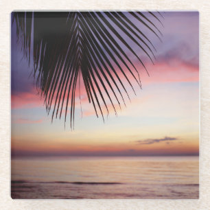 Lila Sonnenuntergang-Strand-tropische Glasuntersetzer