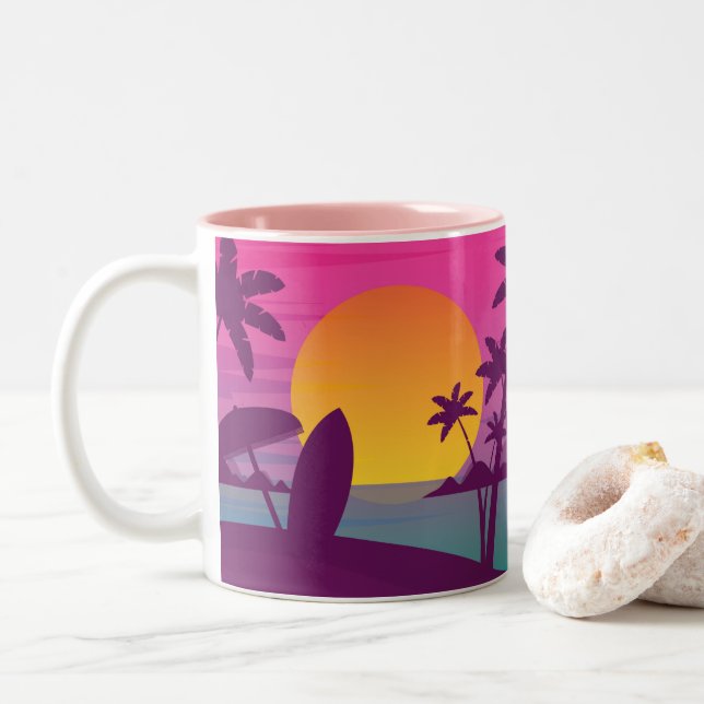 Lila Sonnenuntergang Zweifarbige Tasse (Mit Donut)