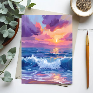Lila Sonnenuntergangs-Röte Ozean Glimmer Aquarel Postkarte