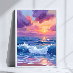 Lila Sonnenuntergangs-Schimmer Ozean Glimmer Aqu Poster