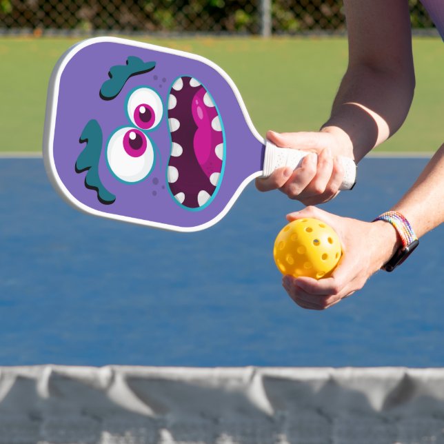Lila sonniges Monster-Charakter glücklich Beängsti Pickleball Schläger (InSitu)