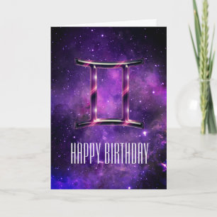 Lila Space Gemini Geburtstagkarte Karte