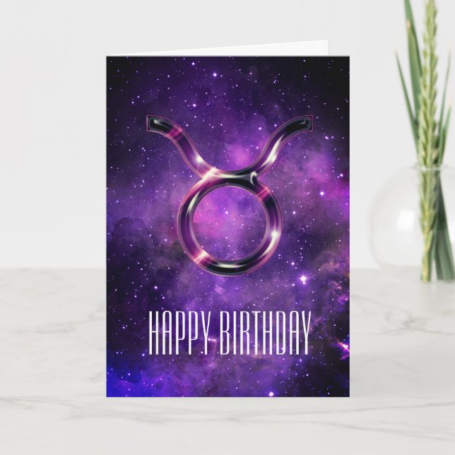 Lila Space Taurus Geburtstag Card Karte (Vorderseite)
