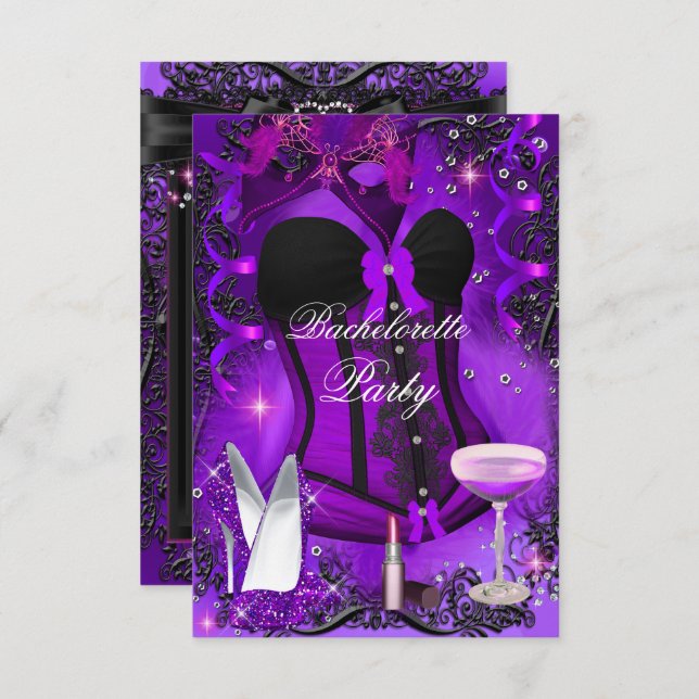 Lila Sparkle Celebration Bachelorette Einladung (Vorne/Hinten)