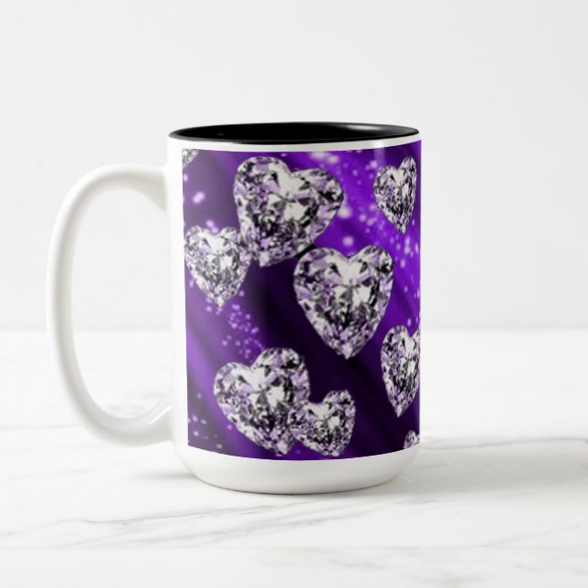 Lila Sparkle Diamond HeartsMug Zweifarbige Tasse (Links)