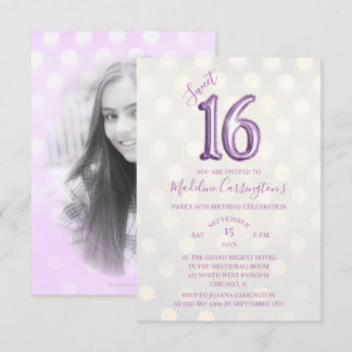 Lila Sparkle Foil Sweet 16 Geburtstag Foto Einladung