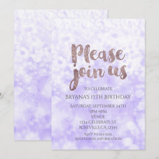 Lila Sparkle Glam Geburtstagsparty Einladungen