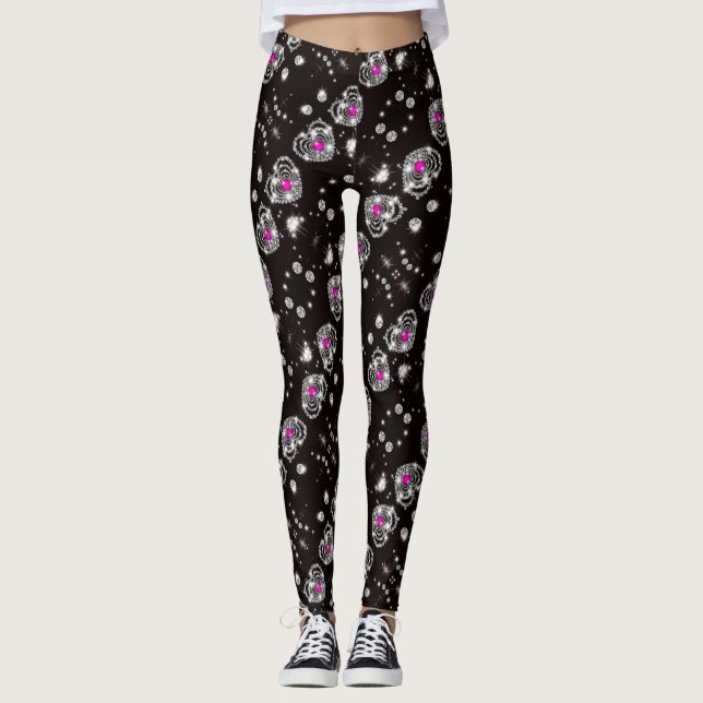 Lila Sparkle Heart Leggins (Vorderseite)