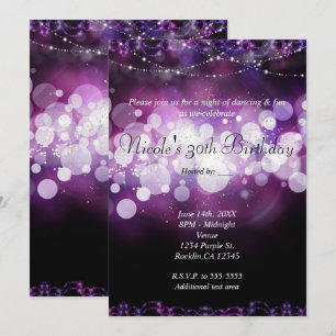 Lila Sparkle Lights Glam Geburtstagsparty Einladung