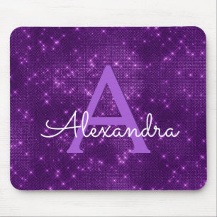 Lila Sparkle Modern Monogram Name Mousepad