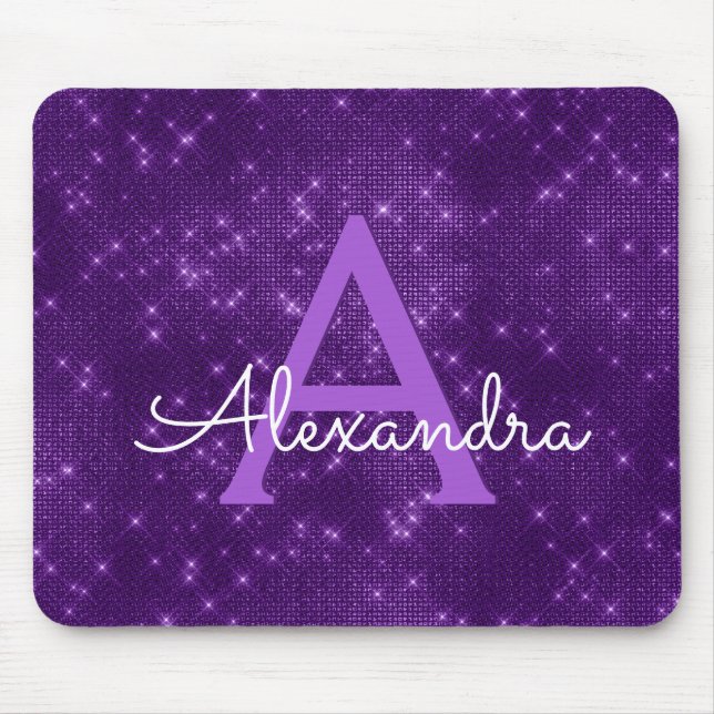 Lila Sparkle Modern Monogram Name Mousepad (Vorne)