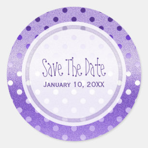 Lila Sparkle: Polka-Punkte: Save the Date Sticker