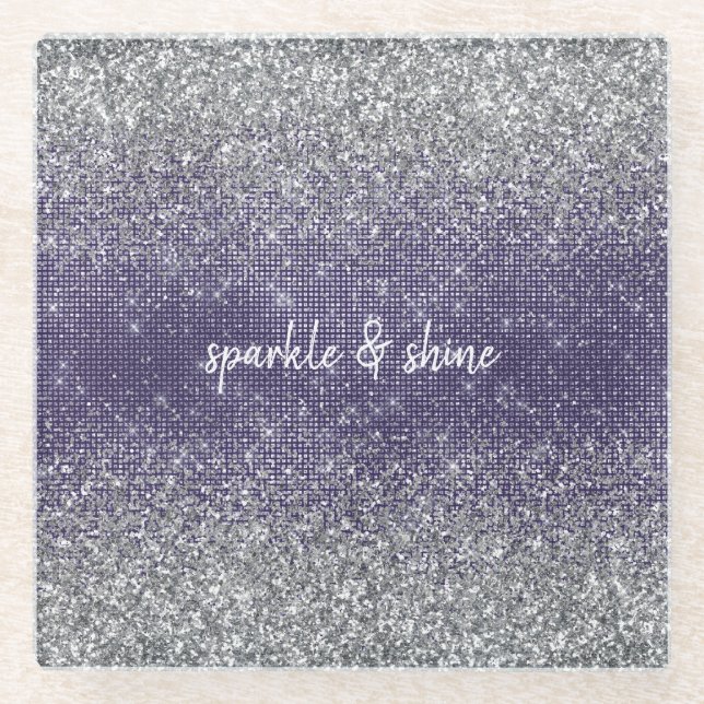 Lila Sparkle-Silver-Glitzer Glasuntersetzer (Vorderseite)