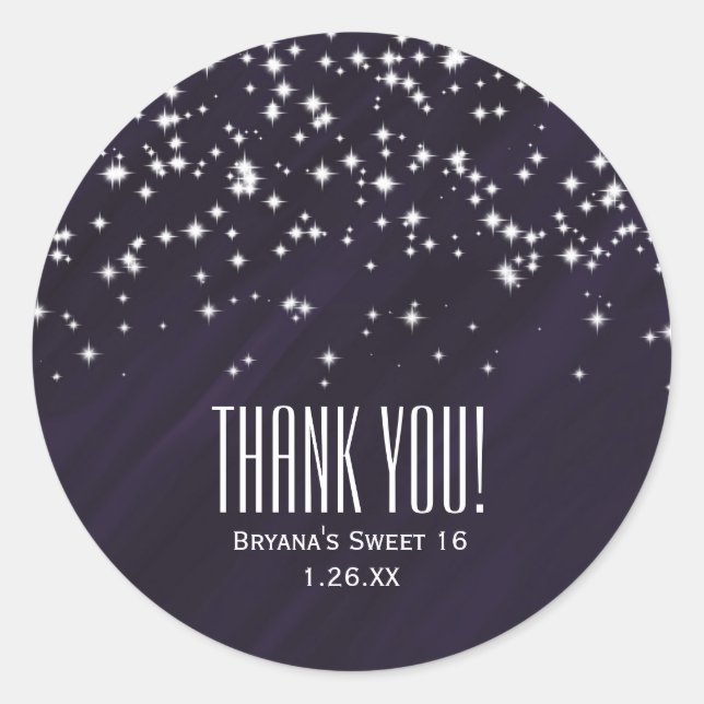 Lila & Sparkle Stars Eleganter Glamour Runder Aufkleber (Vorderseite)