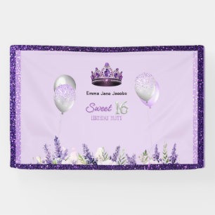 Lila Sparkle Sweet 16 Geburtstagsparty Banner