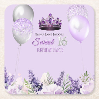 Lila Sparkle Sweet 16 Geburtstagsparty Rechteckiger Pappuntersetzer
