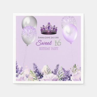 Lila Sparkle Sweet 16 Geburtstagsparty Serviette