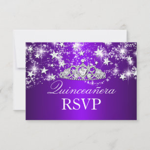 Lila Sparkle Tiara & Sterne Quinceanera RSVP Karte