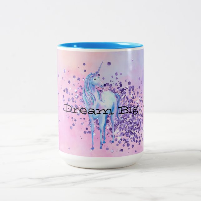 Lila Sparkle Unicorn Zweifarbige Tasse (Mittel)