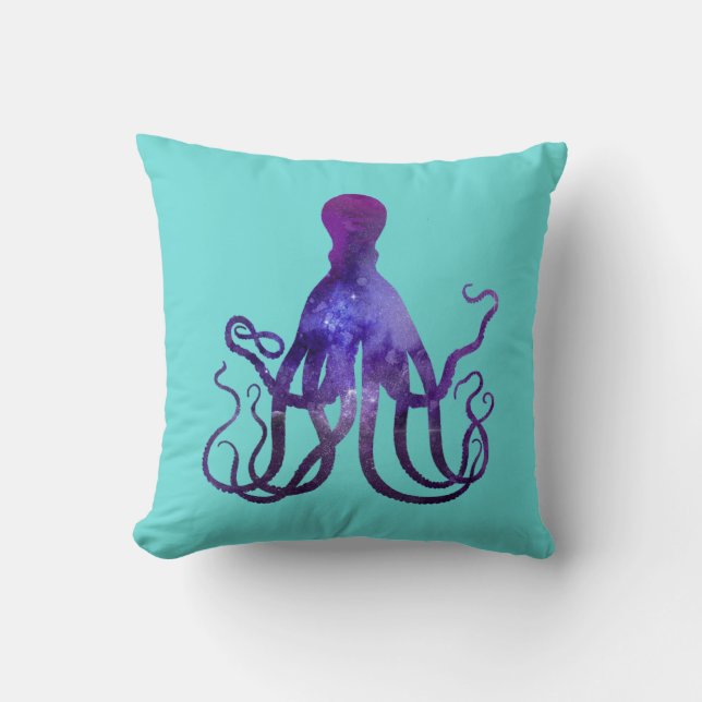 Lila Sparkle Wasserfarben Wassertopus Kissen (Vorderseite)