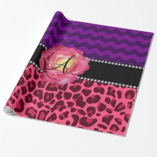 Lila Sparren des rosa Leoparden des Monogramms Geschenkpapier