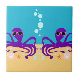 Lila Spaß Groovy Octopus Cartoon Art Fliese