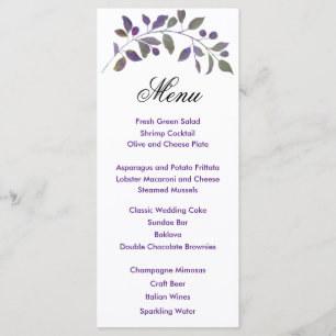 Lila Speisekarte für die Hochzeitswache Menükarte