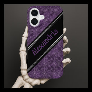 Lila Spiderweb Muster Individuelle Name & Skulls iPhone 16 Hülle