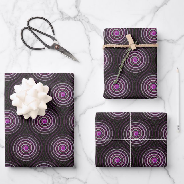 Lila Spiralbild Geschenkpapier Set (Vorderseite)