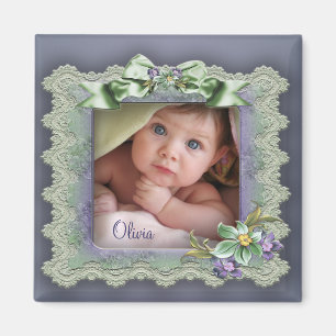 Lila Spitzen-Fotobild-Magnet für Babymädchen-Gebur Magnet