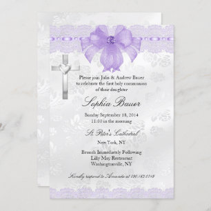 Lila Spitzenbow Erste Heilige Kommune Einladung