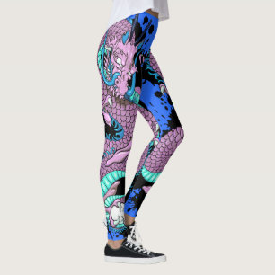 Lila Splash Dragon Tattoo Art on Electric Blue Leggings