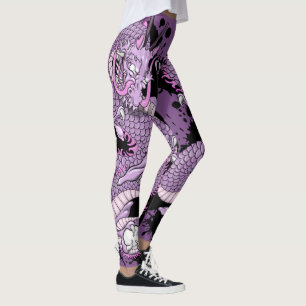 Lila Splash Tattoo Dragon auf Lila Leggings